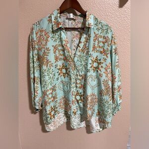 Johnny Was Workshop Silk Floral Button-Up Blouse